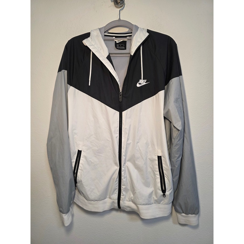 Nike Windrunner Hooded Windbreaker Jacket Black White Grey Mens
 Medium‎